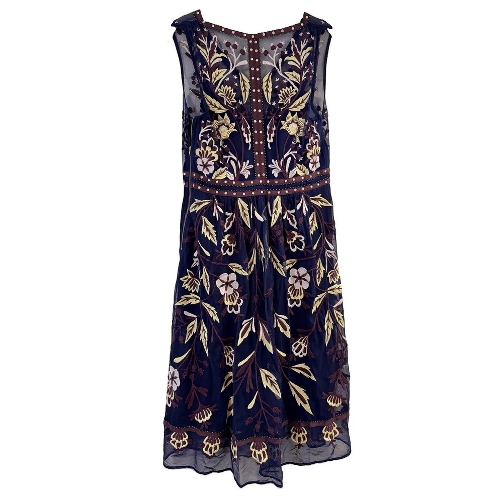 Anthropologie Moulinette Soeurs Alicante Embroidered Tulle Navy Midi Dress Sz 6 - Picture 5 of 16